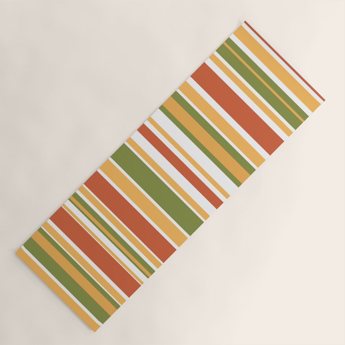 Retro Stripes - Mid Century Modern 50s 60s 70s Pattern in Green, Orange, Yellow, and White Yoga Mat Gallery Image 1