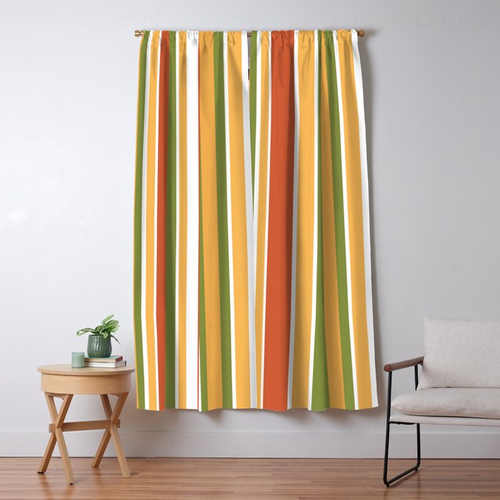 Retro Stripes - Mid Century Modern 50s 60s 70s Pattern in Green, Orange, Yellow, and White Window Curtain Gallery Image 5