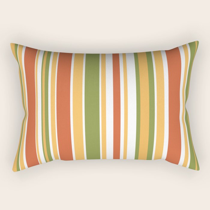 Retro Stripes - Mid Century Modern 50s 60s 70s Pattern in Green, Orange, Yellow, and White Rectangular Pillow Gallery Image 2