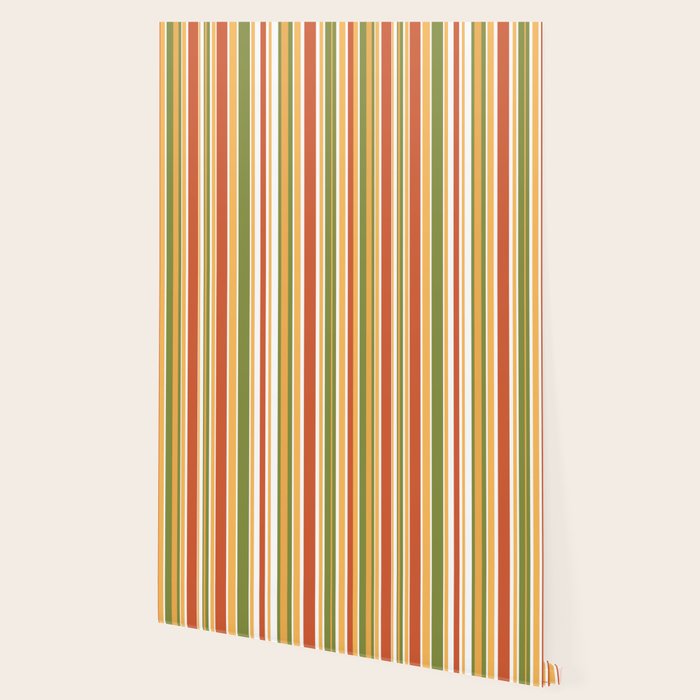 Retro Stripes - Mid Century Modern 50s 60s 70s Pattern in Green, Orange, Yellow, and White Wallpaper Gallery Image 2