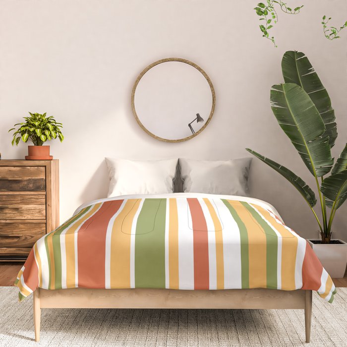 Retro Stripes - Mid Century Modern 50s 60s 70s Pattern in Green, Orange, Yellow, and White Comforter Gallery Image 3