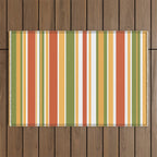 Retro Stripes - Mid Century Modern 50s 60s 70s Pattern in Green, Orange, Yellow, and White Outdoor Rug Gallery Image 1