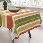 Retro Stripes - Mid Century Modern 50s 60s 70s Pattern in Green, Orange, Yellow, and White Tablecloth Gallery Image 3