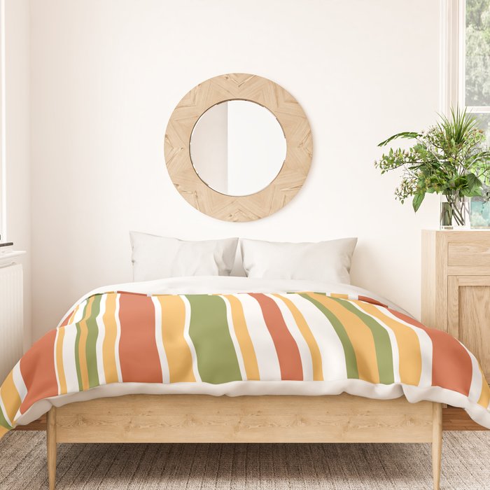 Retro Stripes - Mid Century Modern 50s 60s 70s Pattern in Green, Orange, Yellow, and White Duvet Cover Gallery Image 3