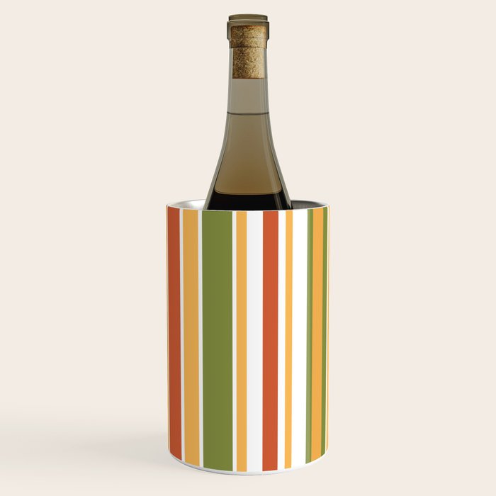 Retro Stripes - Mid Century Modern 50s 60s 70s Pattern in Green, Orange, Yellow, and White Wine Chiller Gallery Image 1