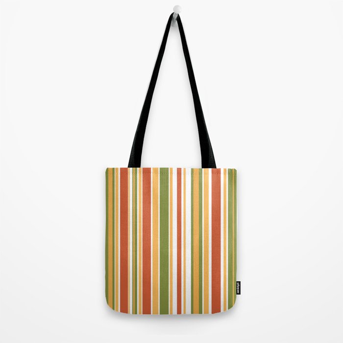 Retro Stripes - Mid Century Modern 50s 60s 70s Pattern in Green, Orange, Yellow, and White Tote Bag Gallery Image 2