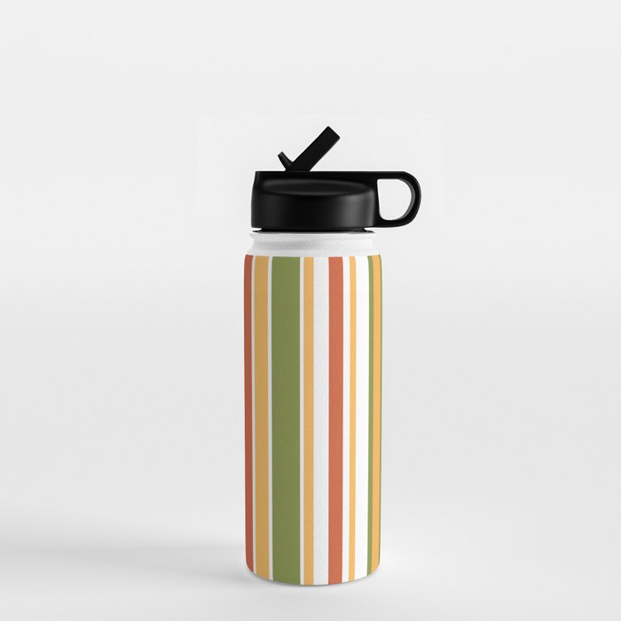 Retro Stripes - Mid Century Modern 50s 60s 70s Pattern in Green, Orange, Yellow, and White Water Bottle Gallery Image 1