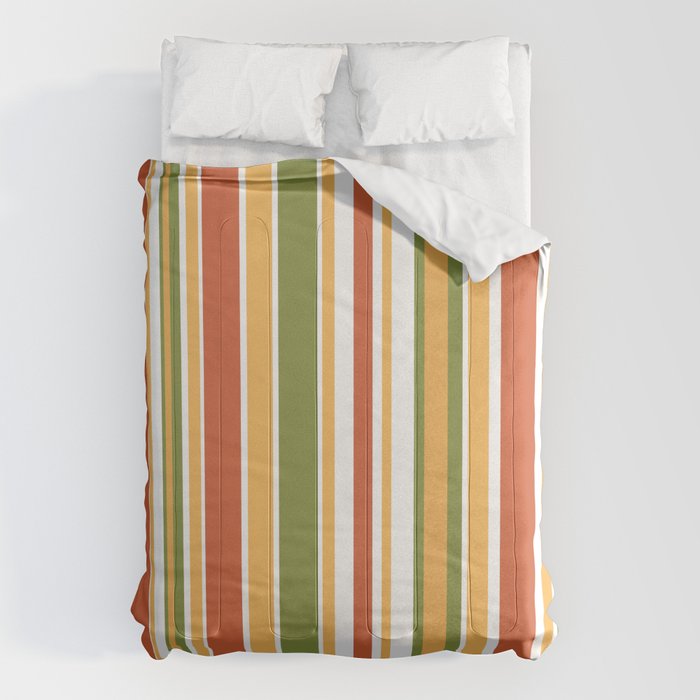 Retro Stripes - Mid Century Modern 50s 60s 70s Pattern in Green, Orange, Yellow, and White Comforter Gallery Image 1