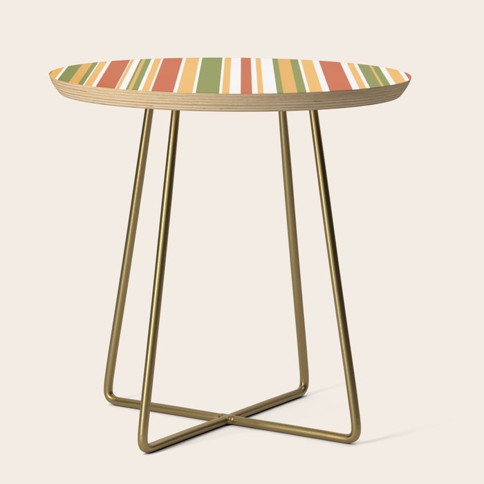 Retro Stripes - Mid Century Modern 50s 60s 70s Pattern in Green, Orange, Yellow, and White Side Table Gallery Image 1