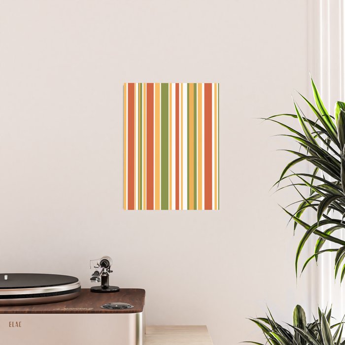 Retro Stripes - Mid Century Modern 50s 60s 70s Pattern in Green, Orange, Yellow, and White Poster Gallery Image 2
