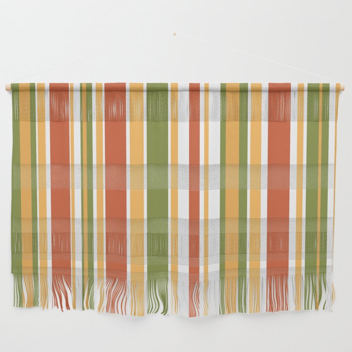 Retro Stripes - Mid Century Modern 50s 60s 70s Pattern in Green, Orange, Yellow, and White Wall Hanging Gallery Image 1