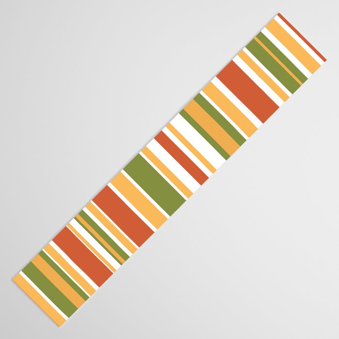 Retro Stripes - Mid Century Modern 50s 60s 70s Pattern in Green, Orange, Yellow, and White Table Runner Gallery Image 3