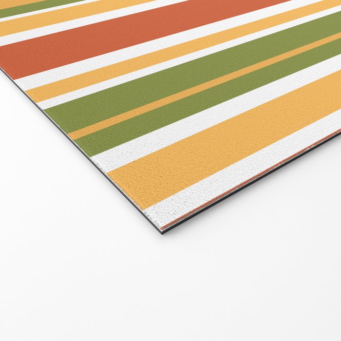 Retro Stripes - Mid Century Modern 50s 60s 70s Pattern in Green, Orange, Yellow, and White Welcome Mat Gallery Image 2