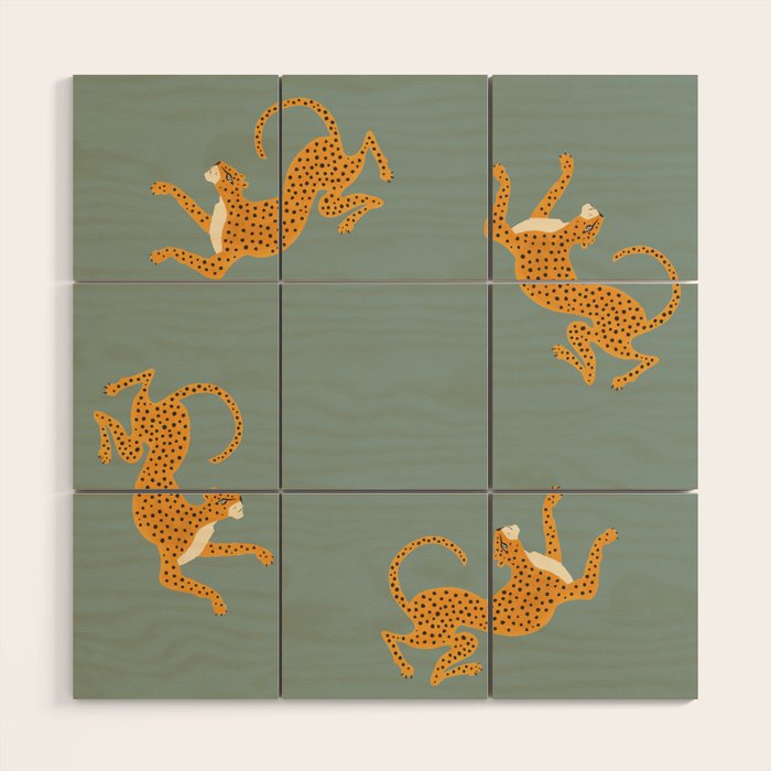 Leopard Race - blue Wood Wall Art Gallery Image 1