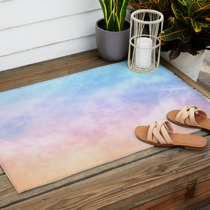 Pastel Rainbow Watercolor Clouds Outdoor Rug Gallery Image 2