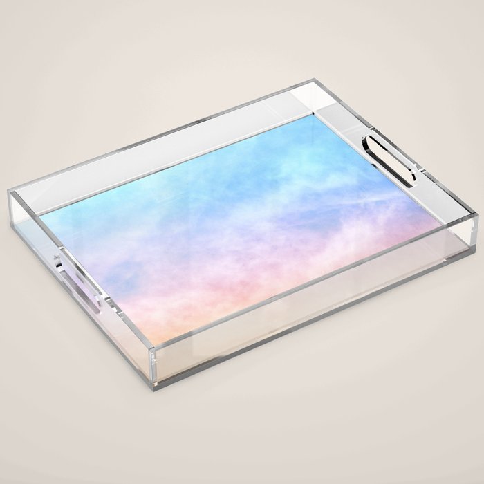 Pastel Rainbow Watercolor Clouds Acrylic Tray Gallery Image 1