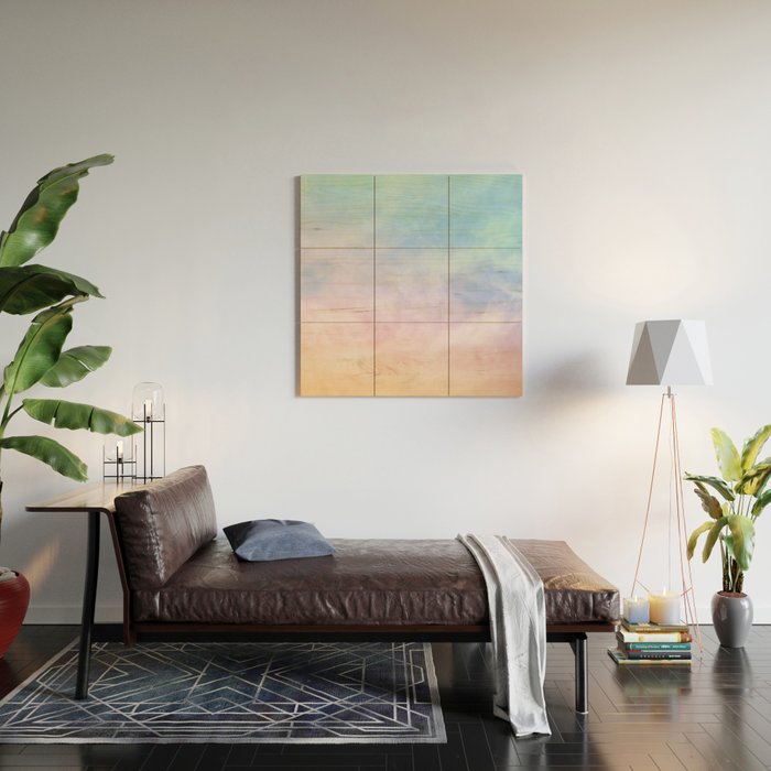 Pastel Rainbow Watercolor Clouds Wood Wall Art Gallery Image 2
