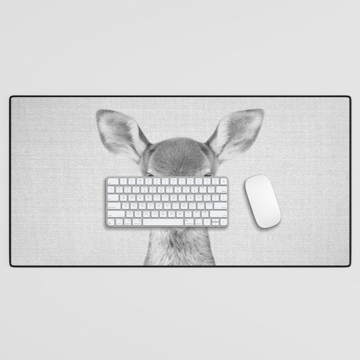 Baby Deer - Black & White Desk Mat Gallery Image 1