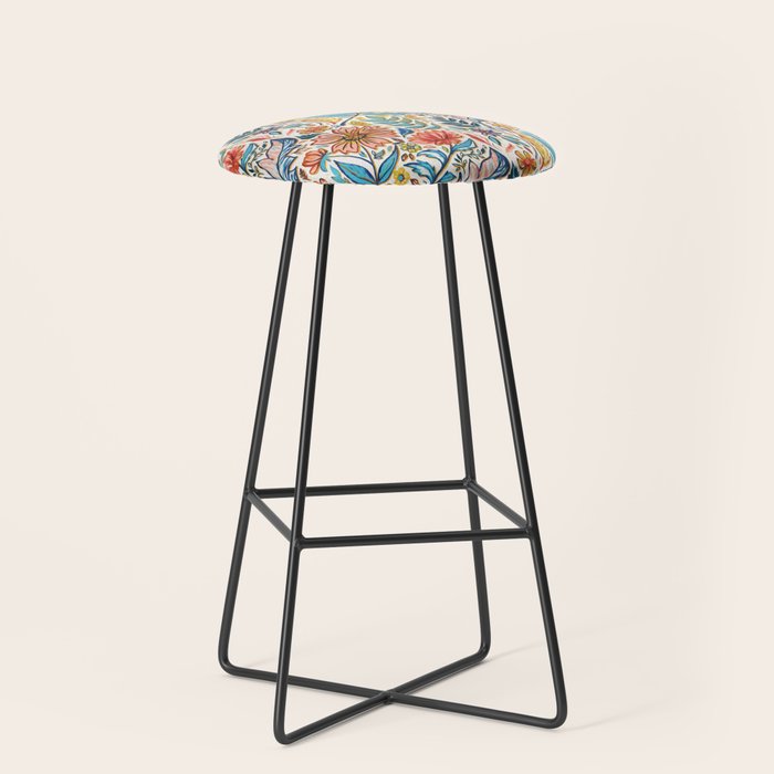 Vivid Colorful Art Nouveau Floral Stool Gallery Image 1