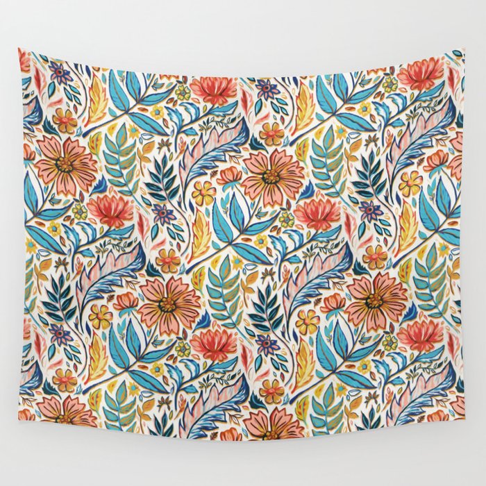 Vivid Colorful Art Nouveau Floral Wall Tapestry Gallery Image 4