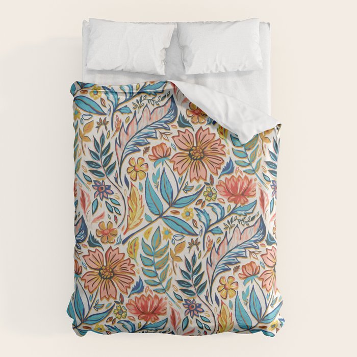 Vivid Colorful Art Nouveau Floral Duvet Cover Gallery Image 1