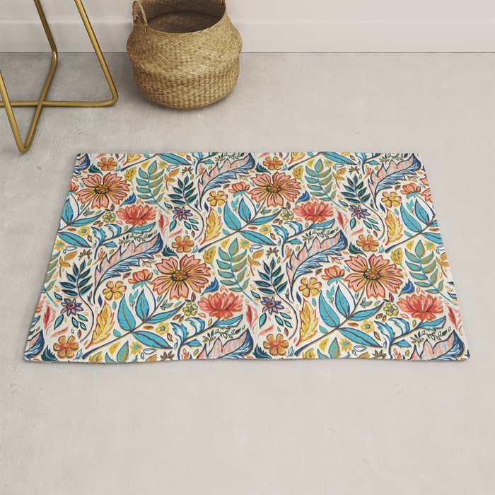 Vivid Colorful Art Nouveau Floral Rug Gallery Image 1