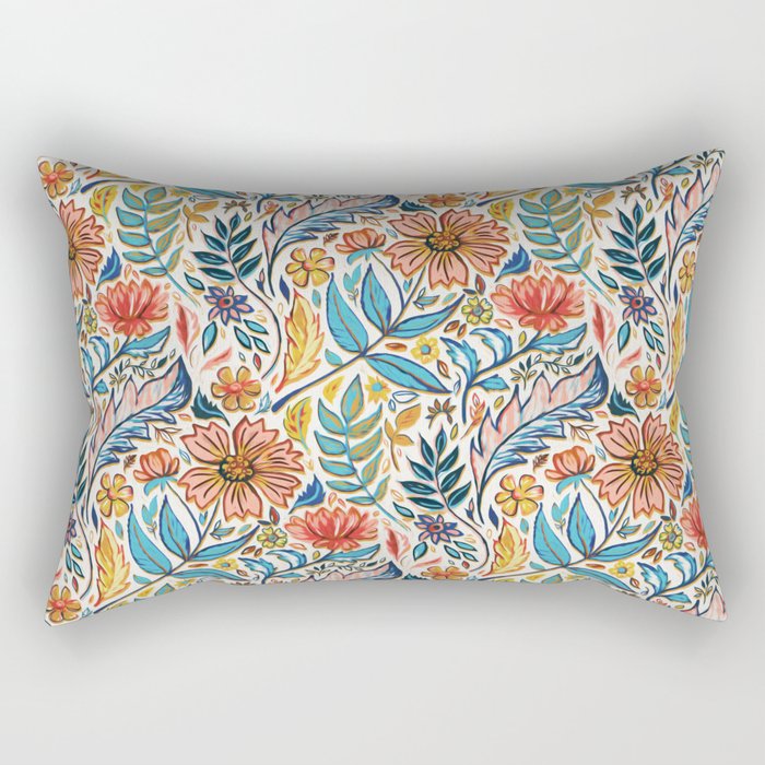 Vivid Colorful Art Nouveau Floral Rectangular Pillow Gallery Image 1