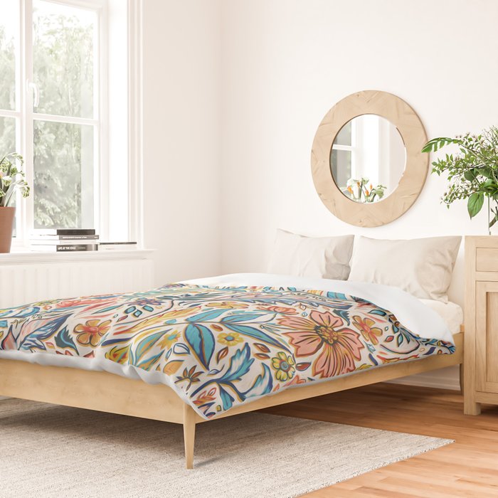 Vivid Colorful Art Nouveau Floral Duvet Cover Gallery Image 2