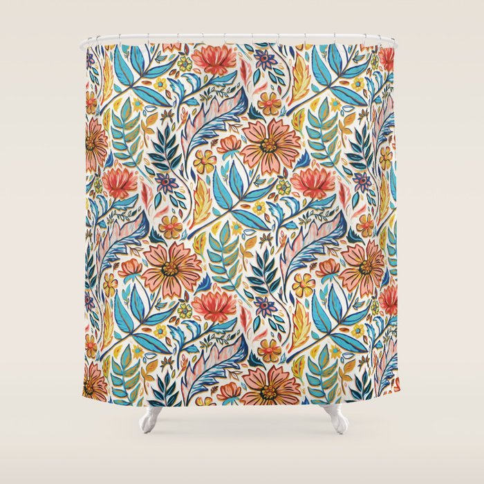 Vivid Colorful Art Nouveau Floral Shower Curtain Gallery Image 1