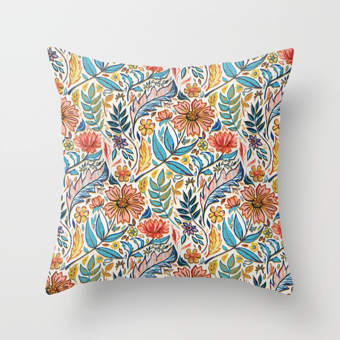 Vivid Colorful Art Nouveau Floral Throw Pillow Gallery Image 1