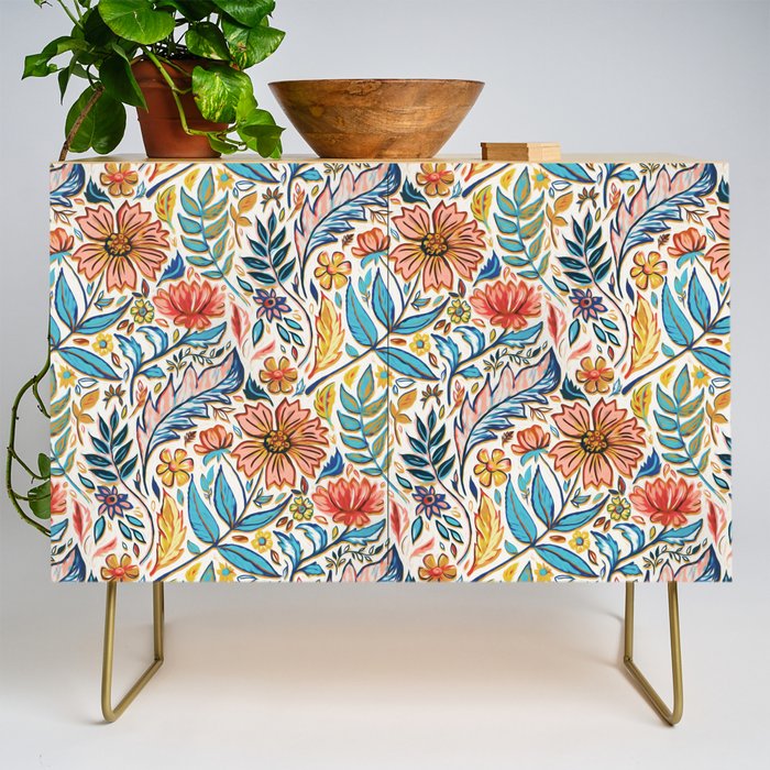 Vivid Colorful Art Nouveau Floral Credenza Gallery Image 1