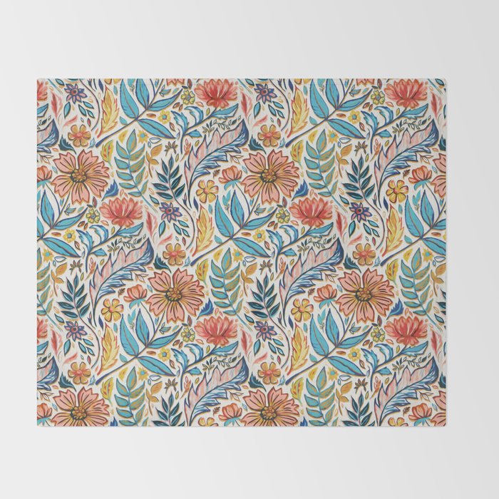 Vivid Colorful Art Nouveau Floral Throw Blanket Gallery Image 2