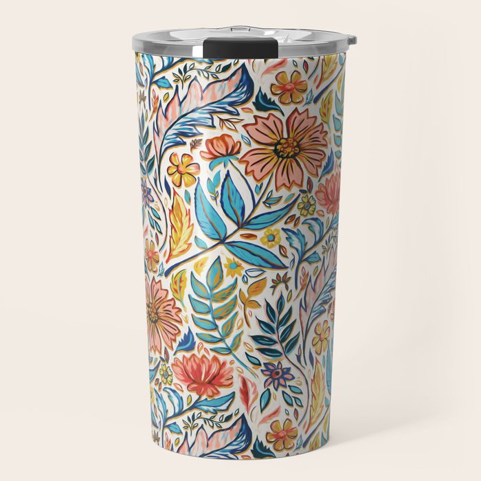 Vivid Colorful Art Nouveau Floral Travel Mug Gallery Image 1