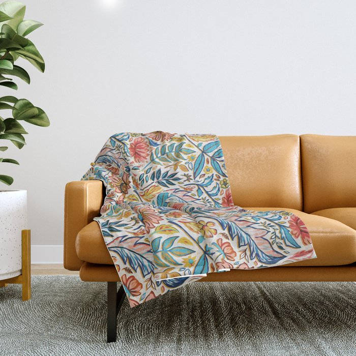 Vivid Colorful Art Nouveau Floral Throw Blanket Gallery Image 1