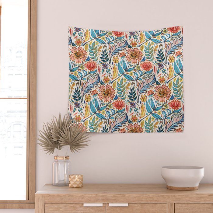 Vivid Colorful Art Nouveau Floral Wall Tapestry Gallery Image 2