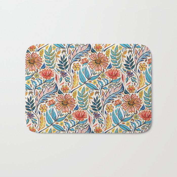 Vivid Colorful Art Nouveau Floral Bath Mat Gallery Image 1