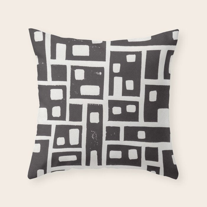 City / Lino Print Throw Pillow Gallery Image 6
