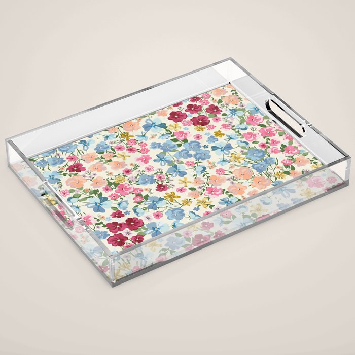 Blooming Cottage Garden Boho Floral Acrylic Tray Gallery Image 1