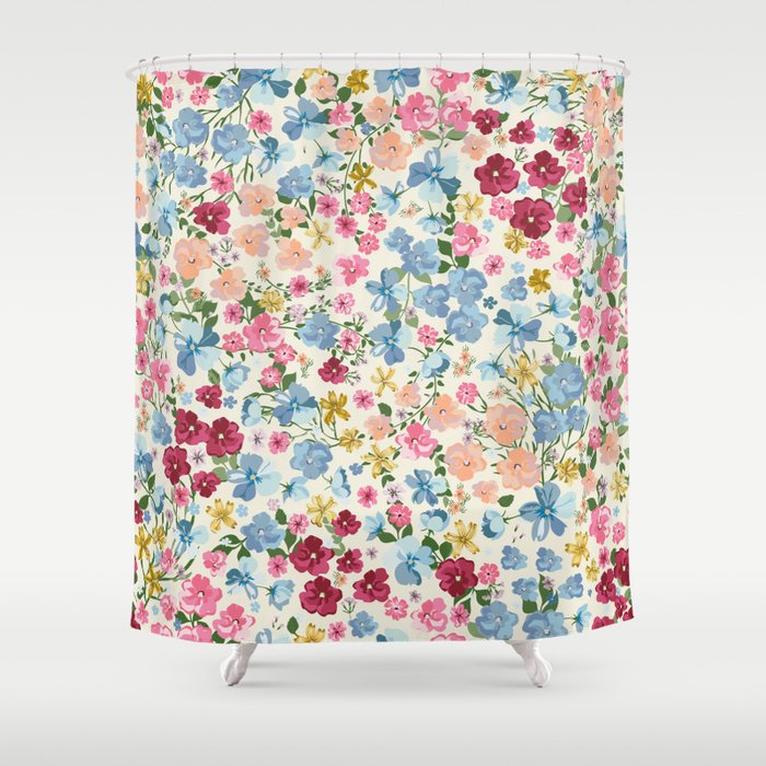 Blooming Cottage Garden Boho Floral Shower Curtain Gallery Image 1