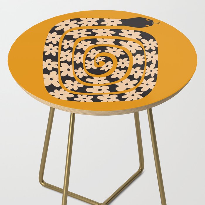Black & Cream Snake Flower - Orange  Side Table Gallery Image 2
