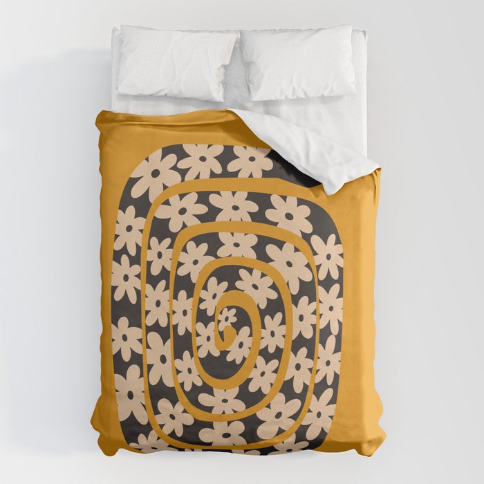 Black & Cream Snake Flower - Orange  Duvet Cover Gallery Image 6