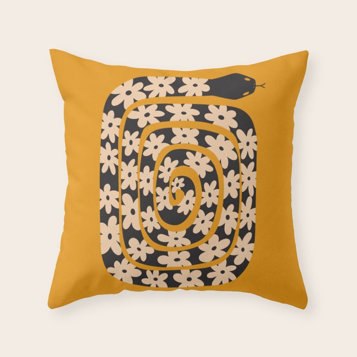 Black & Cream Snake Flower - Orange  Throw Pillow Gallery Image 1