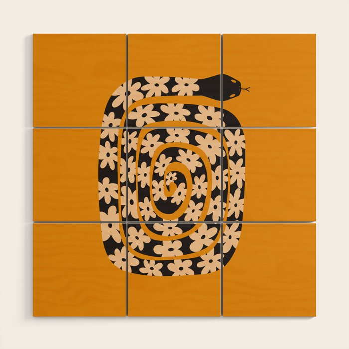 Black & Cream Snake Flower - Orange  Wood Wall Art Gallery Image 1