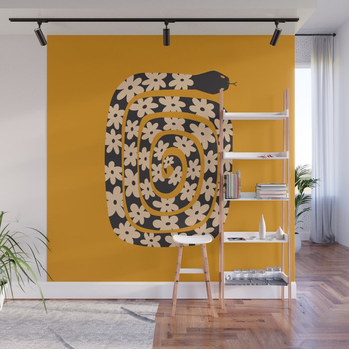 Black & Cream Snake Flower - Orange  Wall Mural Gallery Image 1