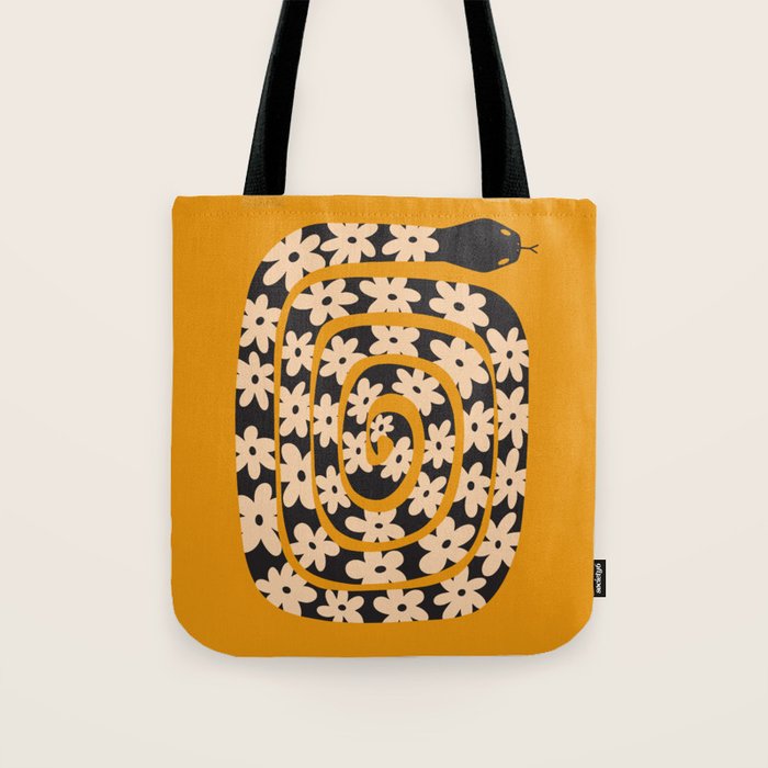 Black & Cream Snake Flower - Orange  Tote Bag Gallery Image 1