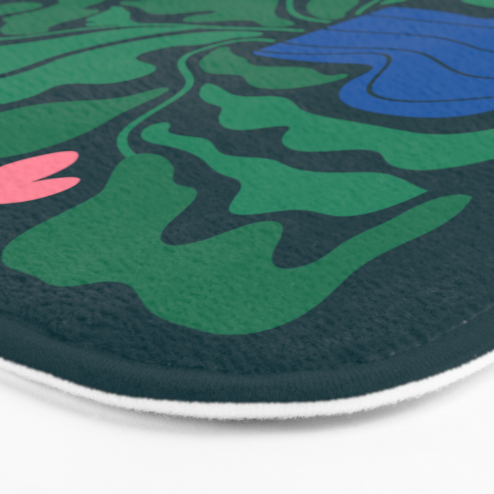 Summer Bloom: Pine Green Leaves & Pink Poppies Bath Mat Gallery Image 3