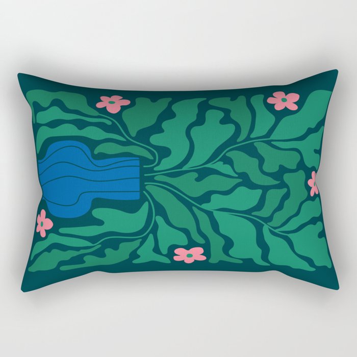 Summer Bloom: Pine Green Leaves & Pink Poppies Rectangular Pillow Gallery Image 1