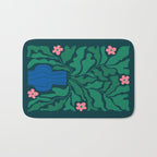 Summer Bloom: Pine Green Leaves & Pink Poppies Bath Mat Gallery Image 1