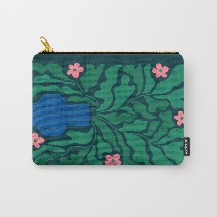 Summer Bloom: Pine Green Leaves & Pink Poppies Carry All Pouch Gallery Image 1