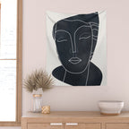 Lady Portrait Minimal Line Art Wall Tapestry Gallery Image 2